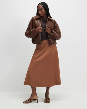 River Island Womens Midi Skirt Brown Faux Suede Full Circle