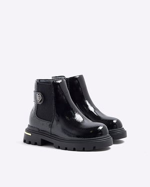 River Island Mini Girls Chelsea Boots Black Heart Strap