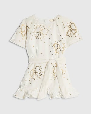 River Island Mini Girls Playsuit Cream Velvet Sequin Bow