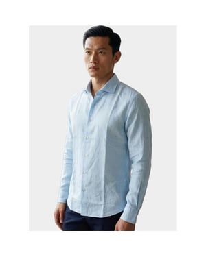 Bos Bright Blue Casual hemd lange mouw linnen shirt 5405.426/214