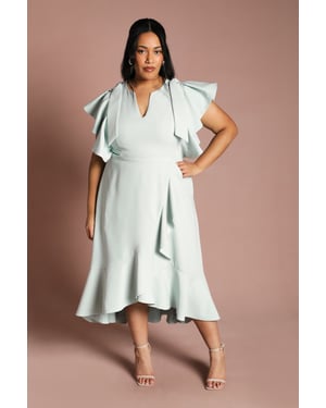 Plus Crepe Ruffle Wrap Midi Dress