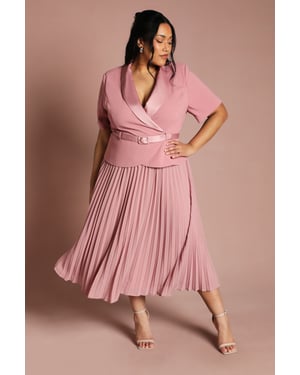 Plus 2 In 1 Wrap Dress With Pleated Skirt