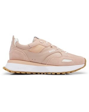 Women's Boss Jonah Runn Lace Up Low Top Sneakers in Light Beige