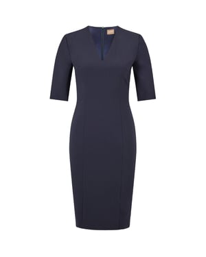 Women's Boss Daleno V-Neck Three Quarter Sleeve Knee Length Dress in Open Blue