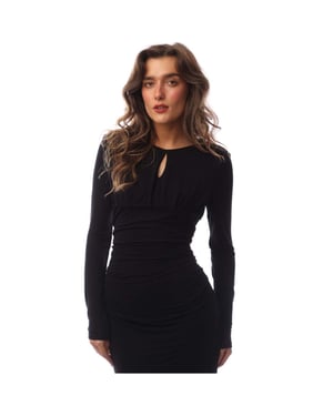 Women's Boss Edeni Keyhole Neck Long Sleeve Knee Length Dress in Black