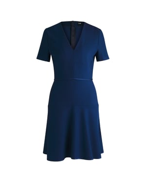 Women's Boss Dirosa V-Neck Short Sleeve Knee Length Dress in Open Blue