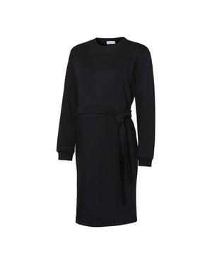 Women's Mamalicious Crew Neck Long Sleeve Knee Length Maternity Dress in Black