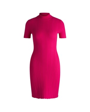 Women's Hugo Sareply Mock Neck Short Sleeve Knee Length Dress in Bright Pink