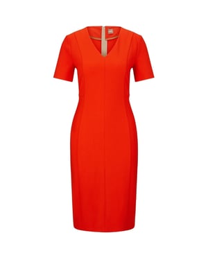 Women's Boss Damaisa V-Neck Short Sleeve Knee Length Dress in Bright Orange