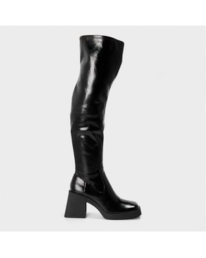 Women's Steve Madden Kolby Over The Knee Block Heel Boots in Black Patent