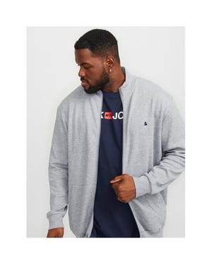 Men's Jack and Jones Paulos Solid Patterned Zip Neck Ribbed Cuff Sweat Jacket in Grey Melange
