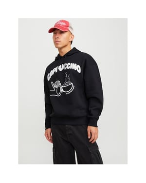 Men's Jack and Jones Oversize Fit Hooded Sweatshirt in Black