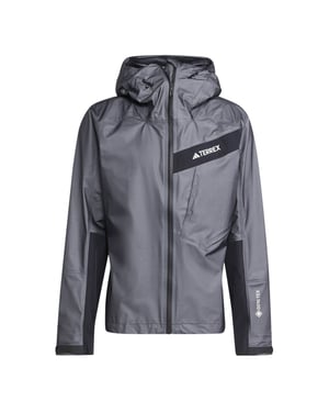 Men's adidas Gore Act Hooded Neck Full Zipper Geometric Patterned Rain Jacket in Carbon
