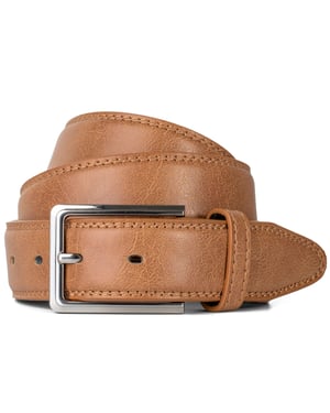 Men’s Leather Lined Belt 1.25″ Classic Belt with Silver Buckle in Tan