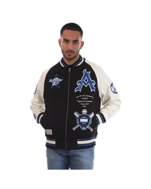 Men's Avirex Spring Embroidered Ribbed Cuff Bomber Jacket in Black