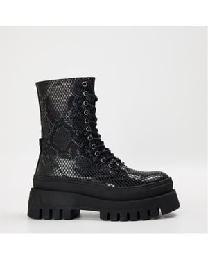 Women's Steve Madden Coast Snake Patterned Platform Boots in Black Snake