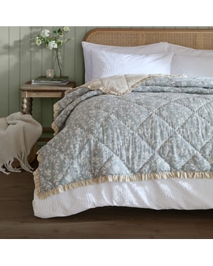 Wylder Amelia 100% Cotton Floral Quilted Bedspread, Seafoam Blue