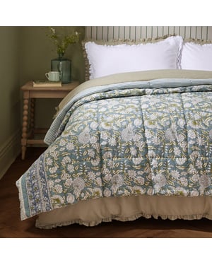 Wylder Annabelle 100% Cotton Floral Quilted Bedspread, Blue