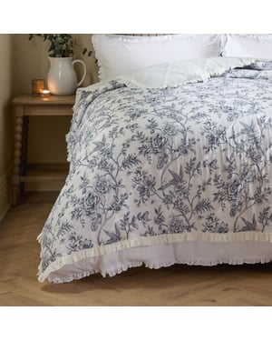Wylder Hermione Ruffled 100% Cotton Floral Bedspread, Ivory