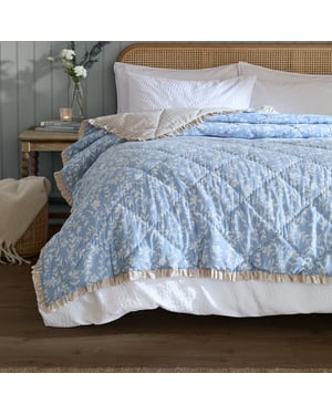 Wylder Amelia 100% Cotton Floral Quilted Bedspread, Duck Egg Blue