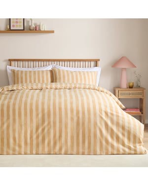Furn Dual Tone Striped Reversible Duvet Cover Set, Yellow