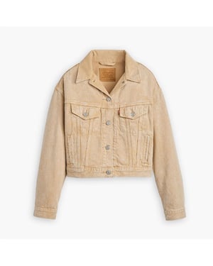 Women's Levis Shrunken 90s Stone Wash Denim Jacket with Metal Badge in Chatter Brown