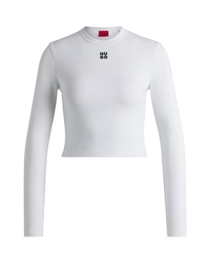 Women's Hugo Cropped Slim Fit Long Sleeve T-Shirt in White