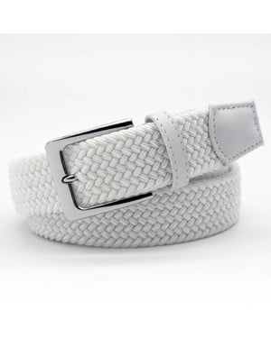 Woven Stretchy Belt - Braided Elastic Waist Belt for Men & Women in White