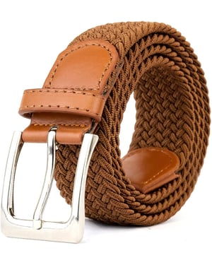 Woven Stretchy Belt - Braided Elastic Waist Belt for Men & Women in Brown