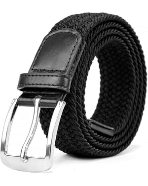 Woven Stretchy Belt - Braided Elastic Waist Belt for Men & Women in Black