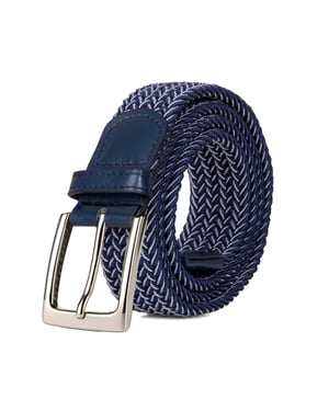 Woven Stretchy Belt - Braided Elastic Waist Belt for Men & Women in White/Navy