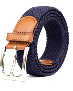 Woven Stretchy Belt - Braided Elastic Waist Belt for Men & Women in Navy