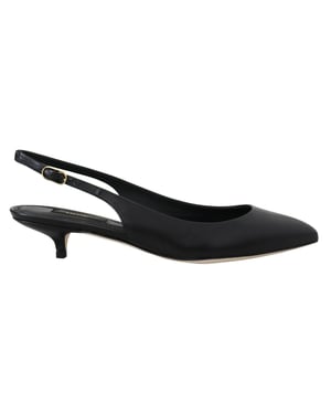 Dolce & Gabbana Black Leather Slingbacks Heels Pumps Shoes