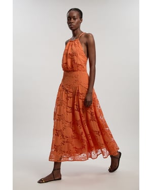 Petite Lace Halter Woven Midi Dress