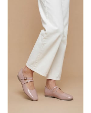 Shirley Faux Patent Leather Double Buckle Flat Ballerinas