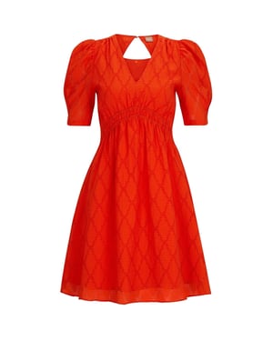 Women's Boss Dizziano V-Neck Short Sleeve Knee Length Babydoll Dress in Orange