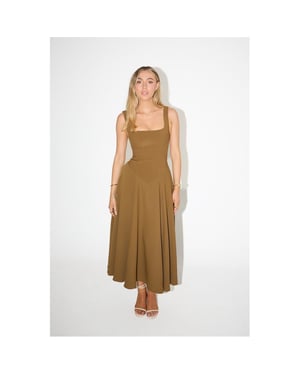 Women's Odd Muse The Ultimate Muse Low Waist Square Neck Midi Dress in Olive