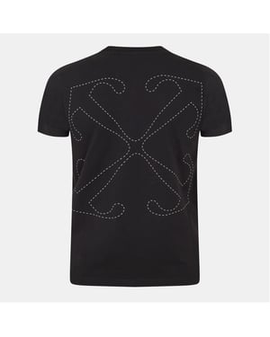 Men's Off White Stitch Slim Fit Crew Neck Short Sleeve T-Shirt in Black-White