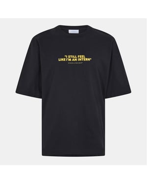 Men's Off White Regular Fit Lettering Crew Neck T-Shirt in Black
