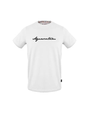 Men's Aquascutum Crew Neck Ribbed Collar Short Sleeve Jersey T-Shirt in White