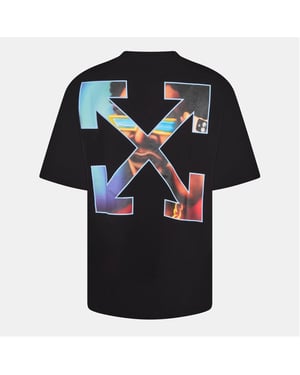 Men's Off White Barber Skate Crew Neck Short Sleeve T-Shirt in Black-Serenity