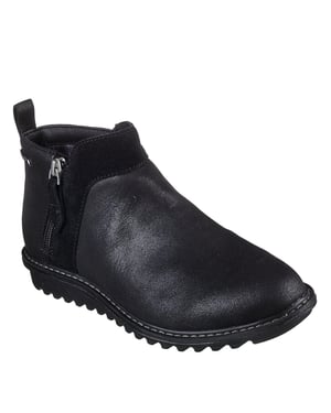 Women's Skechers Arch Fit Ankle Boots with Side Zipper in Black/Black