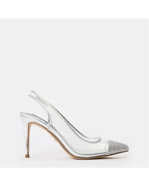 Women's Steve Madden Leena Metallic Textured Toe Slingback Pumps in Silver