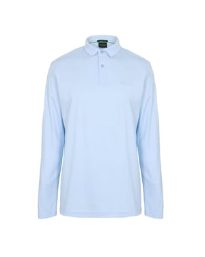 Men's Boss Pirol Long Sleeve Polo Shirt, Timeless Design in Open Blue