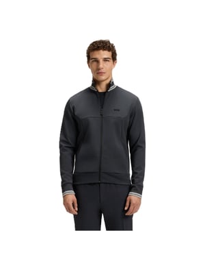 Men's Boss Mock Neck Bomber Collar Long Sleeve Sweatshirt in Dark Blue