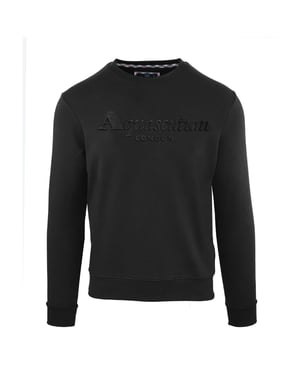 Men's Aquascutum Embroidered Lacoste Lettering Crew Neck Long Sleeve Sweatshirt in Black