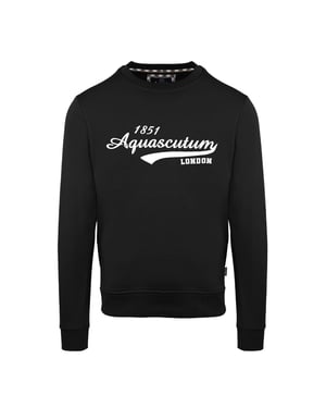 Men's Aquascutum Printed Logo Crew Neck Ribbed Collar Long Sleeve Sweatshirt in Black