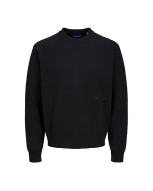 Men's Jack and Jones Regular Fit Long Sleeve Crew Neck Sweater in Black