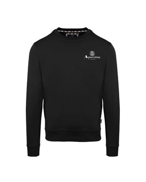 Men's Aquascutum Crew Neck Ribbed Collar Long Sleeve Sweatshirt in Black