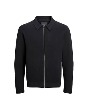 Men's Jack and Jones Stitch Knit Shirt Collar Jacket in Black